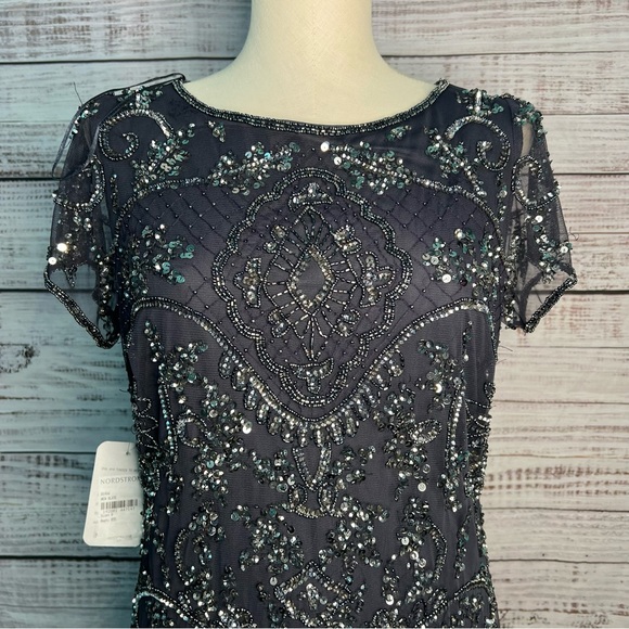 Pisarro Nights Beaded Mesh Column Gown Size 8 Slate Gray Beaded‎ Sequins NWT - Picture 5 of 17